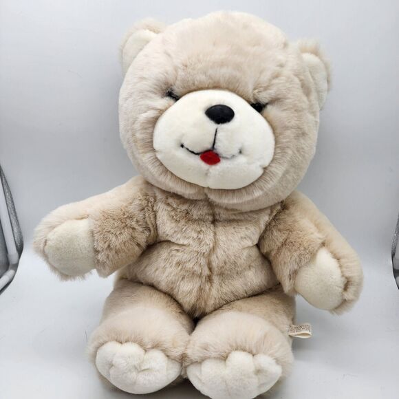 Vtg Chosun Teddy Bear Plush 22" Cream Fur Red Tongue Sticking Out Hard Nose - Picture 1 of 9